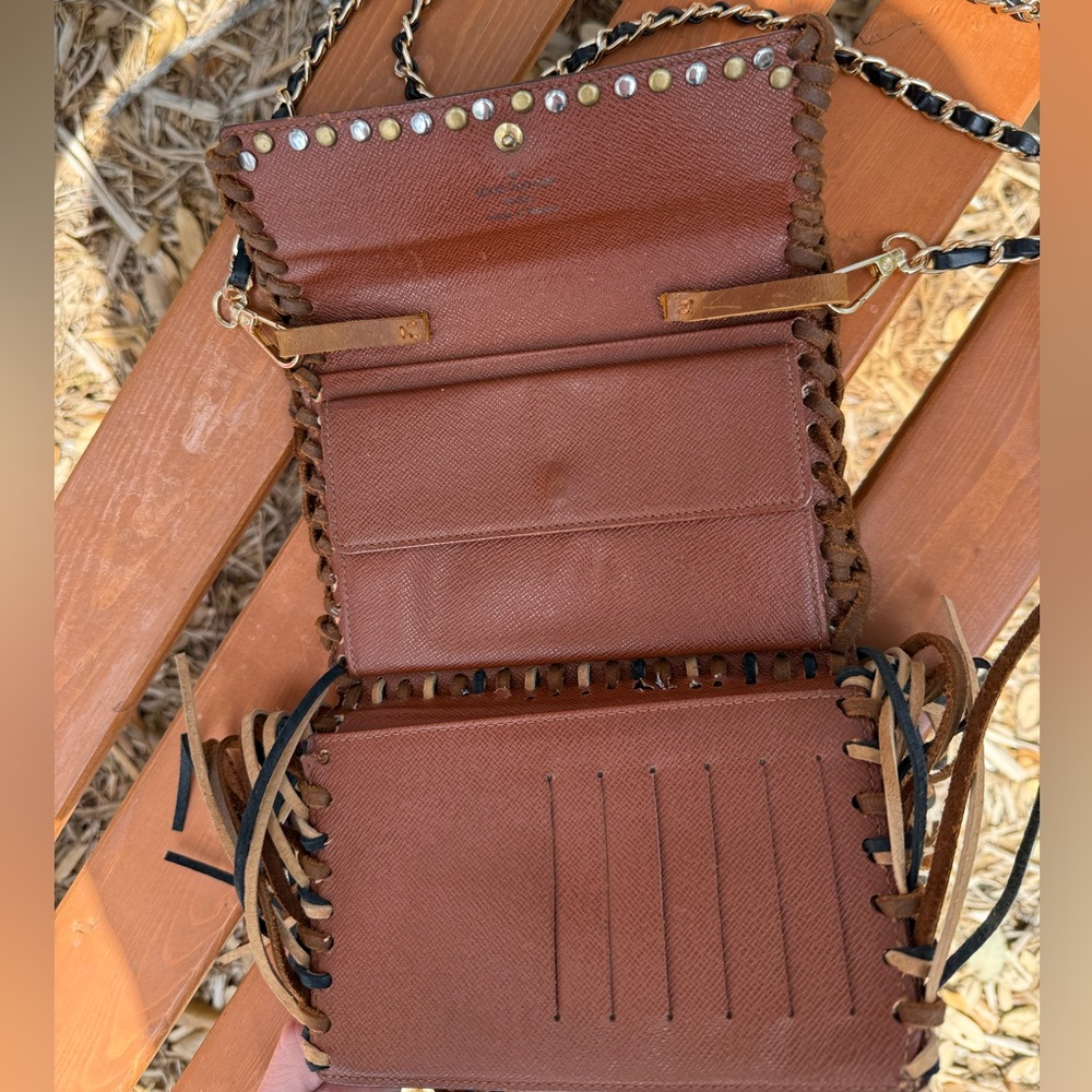 Louis Vuitton Brown Monogram Fringe Crossbody with Turquoise Studs - Picture 6 of 14